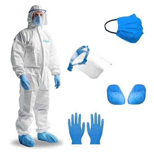 Hazmat Suit Disposable Full Body Hazmat Suit PPE with Protective Face Shield, Face Mask, Nitrile Gloves and Shoe Covers