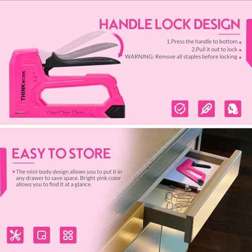 THINKWORK Light Duty Staple Gun, Pink Upholstery Staple Gun for Wood with 1600pcs JT21 Staples 1/4", 5/16", 3/8" and Staple Remover, Women Fabric Stapler Gun for Crafts, Wall, Arts, DIY, Decoration