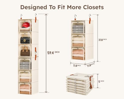 Homsorout 6-Tier Modular Hanging Closet Organizer Separable Beige / 6-Shelf