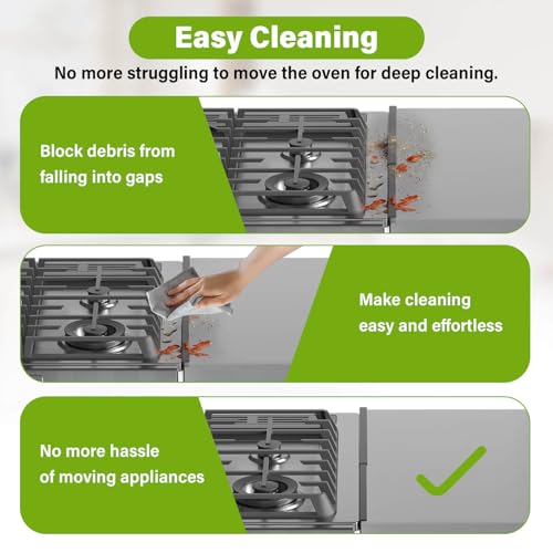 Stainless Steel Stove Gap Covers 2 Pack, Extendable 13.8–27.5 in, 0.79 in Wide, Heat-Resistant Black