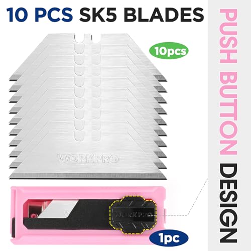 WORKPRO Folding Utility Knife, Quick Change Box Cutter, Pink Razor Knife for Cartons, Cardboard, Boxes, 10 Extra Blades Included - Pink Ribbon