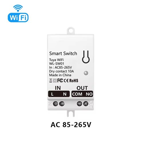 Bloepum Tuya Smart WiFi Dry Contact Switch Module 10A Home Universal DIY Breaker Relay Work with Smart Life AC 85-265V