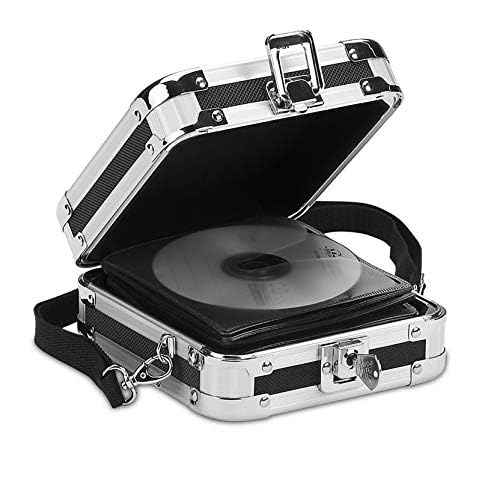 Vaultz Locking CD Case Holder - 24 Disc Storage Capacity, 2.5 x 6.25 x 7 Inch Portable DVD Case Holders w/Carrying Handle - Lockable CD Holder for Car, Travel, Work - Black