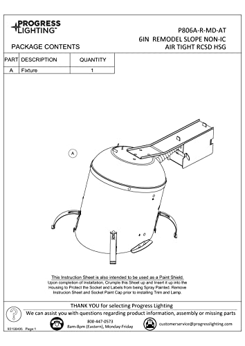 Progress Lighting P806A-R-MD-AT 6" Recessed Slope Ceiling Remodel Non-IC Housing 6" Trim