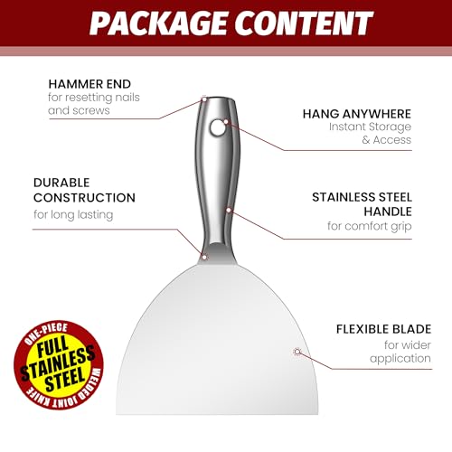 Putty Knife 6 Inch,One Piece Premium Polished All-Stainless Steel Scraper Tool for Drywall Finishing,Professional Grade Putty Blade for Scraping Paint, Taping