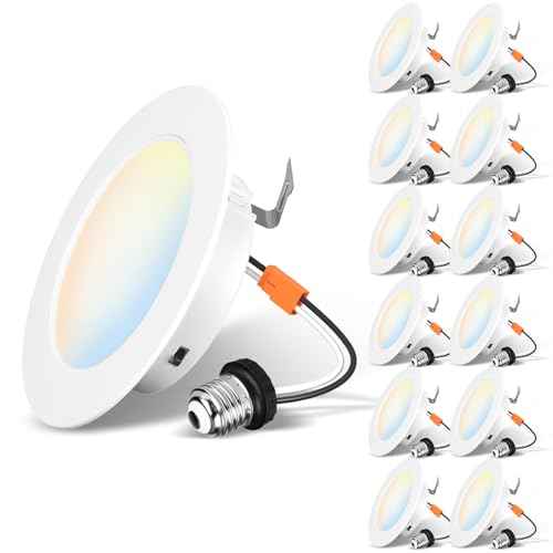 LVWIT 4 Inch LED Recessed Lights, LED Can Lights, Color Selectable 2700/3000/4000/5000/6000K 5CCT, 7W 700LM, Dimmable Recessed Lighting with E26 Conversion Kit, Retrofit Recessed Light, 12 Pack