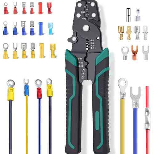 Tnisesm Wire Crimping Tool, Multifunctional stripping crimping pliers Wire stripper and crimping tool for Insulated Bare/Heat Shrink connectors Electrical Connectors(22-10 AWG)