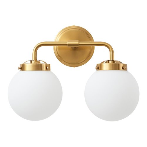 Deyidn Bathroom Vanity Light Fixtures Over Mirror, Modern Brass Gold 2 Lights Wall Sconce Lighting with Milky Glass Ball Shades, Mid Century Farmhouse Bathroom Lighting