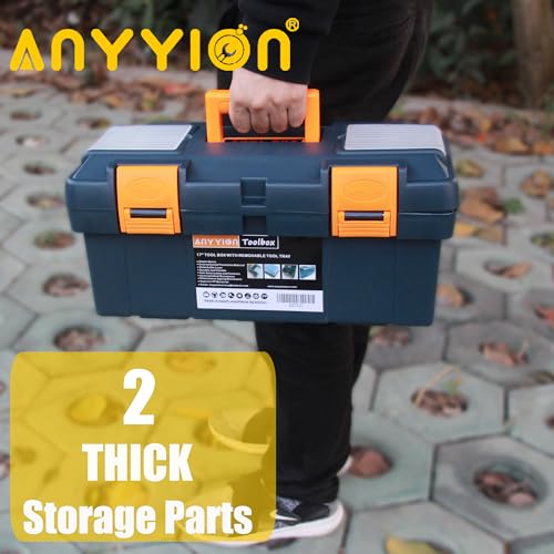 Anyyion 16.5-inch Tool Box with Removable Tray, Small Parts Box On The Lid is Removable, Tray Can be Removed and Combined at Will (Internal Dimensions 15.2x6.89x6.1 inch)