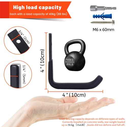 4 Pack Garage Storage Hooks, Ladder Hangers, Steel Wall Mount Hooks, Utility Hooks for Hanging Heavy Duty Shed Tools, Ropes, Garden Hoses, Shovel, Bulk Items, etc.£¨88lbs, 4Inch£©