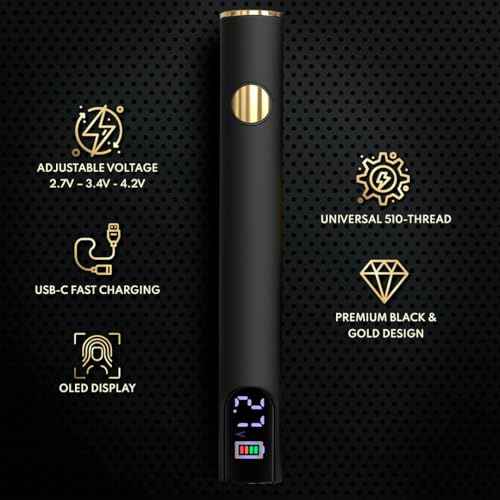 FlamePen Premium Universal Rechargeable Battery Pen, 650mAh Cordless Thread Burner, Threaded with Soldering Iron, Black & Gold