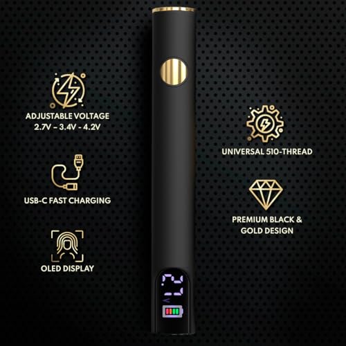 FlamePen Premium Universal Rechargeable Battery Pen, 650mAh Cordless Thread Burner, Threaded with Soldering Iron, Black & Gold