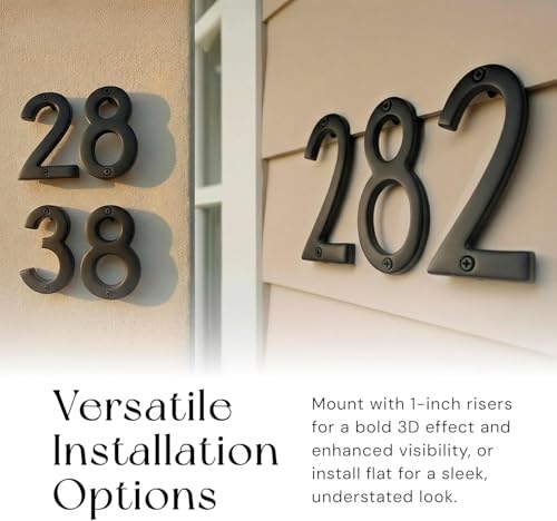 NACH 6 Inch Aluminum Floating House Numbers - Black Exterior Door Numbers with Mounting Hardware