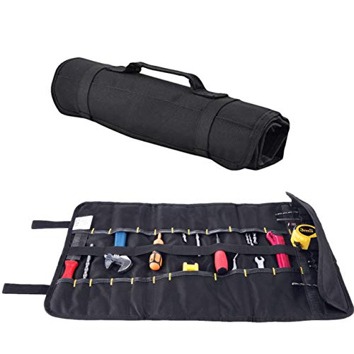 Canvas Tool Roll Up Bag Organizer with Pouches for Wrenches,Screwdrivers,Sockets,Durable Storage Pouch Ideal for Electricians,HVAC Technicians,Plumbers,Carpenters,Mechanics