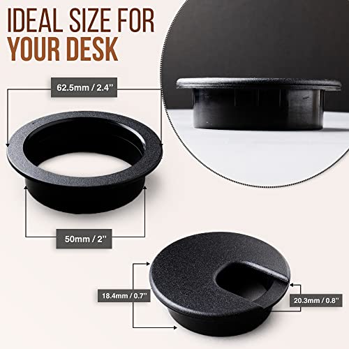 MAHDPRO 2 Inch Black Cable Grommet Pack of 5 - Desk Wire Hole Covers for Office & Computer Tables