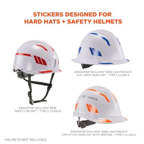 Ergodyne Skullerz 8961 Reflective Hard Hat Stickers, Safety Helmet Strips, Hard Hat Accessories Adhesive Sticker Decal Kit