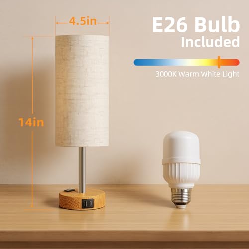 Fitfull Warm Wooden Touch Bedside Table Lamp with USB-C & AC Outlet - Model: Warm&Wooden / 1