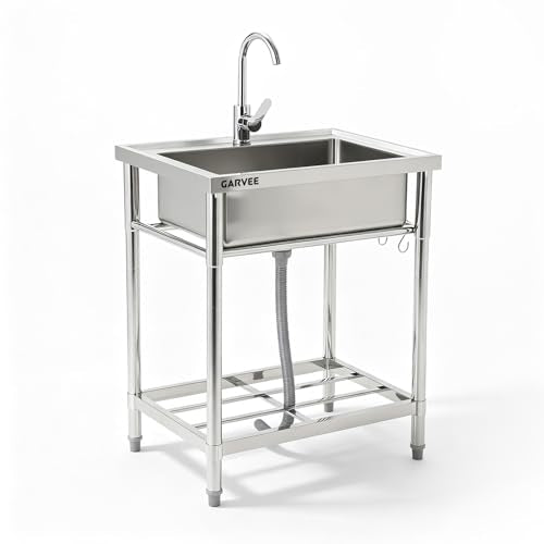Garvee 24x20x41 Inch Stainless Steel Freestanding Utility Sink for Kitchen Garage Outdoor
