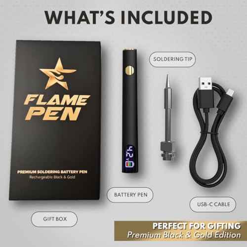 FlamePen Premium Universal Rechargeable Battery Pen, 650mAh Cordless Thread Burner, Threaded with Soldering Iron, Black & Gold
