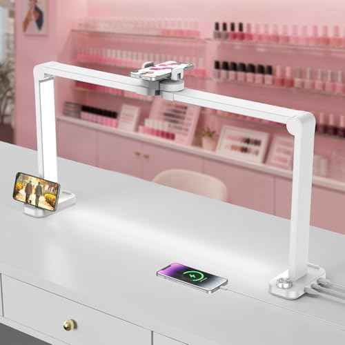 iVict Nail Desk Lamp, 34" Nails Tech Light with Phone Stand, 0-100% Adjustable Brightness, 3000K-6000K Color Temperature Led Desk lamp for Nail, Tattoos, Eyebrows, Beauty