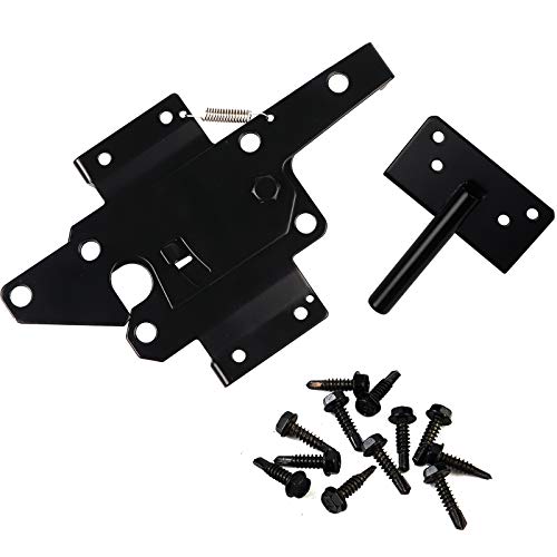 Heavy Duty Black Steel Fence Gate Latch for Wooden & Vinyl Gates - Self Locking Hardware