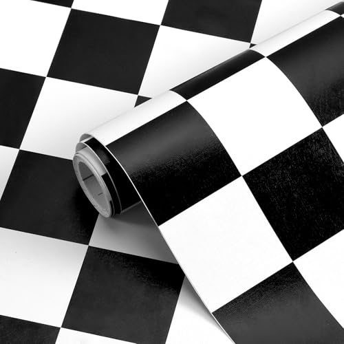 Kitico Black and White Checkered Peel and Stick Wallpaper? Waterproof Removable Vinyl Contact Paper Peel and Stick ? Renter Friendly Bathroom Wallpaper