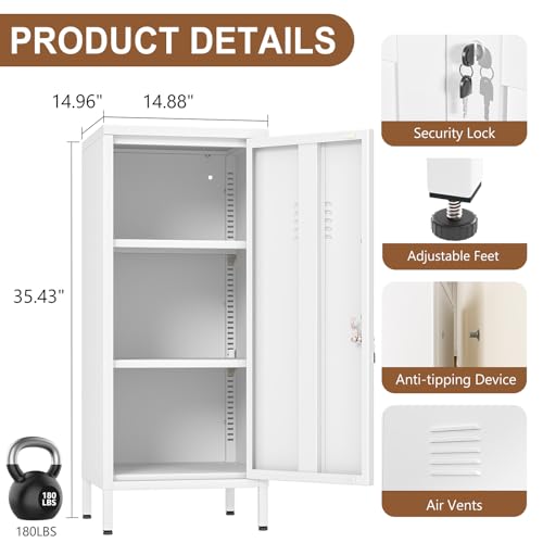 pozdeg 35.43in White Lockable Metal Storage Locker with Adjustable Shelf