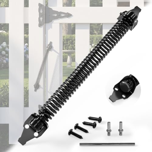 Skysen 14-Inch Self-Closing Fence Gate Spring Adjustable for Wooden/Vinyl Fences - Carbon Steel, Black (Listing 1)