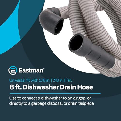 Eastman 8 ft Universal Dishwasher Drain Hose with 5/8/7/8/1 in. OD Fittings, 90° Rubber Elbow
