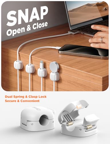 Chfeila White 6-Pack Cord Organizer Clips for Desk & Nightstand - Cable Management
