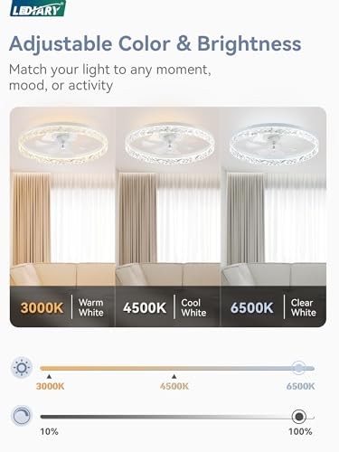 20 Inch White Modern Ceiling Fan with Lights & Remote Control - LEDIARY Fandelier, Reversible Motor, Dimmable, 6 Speeds, App & Timer