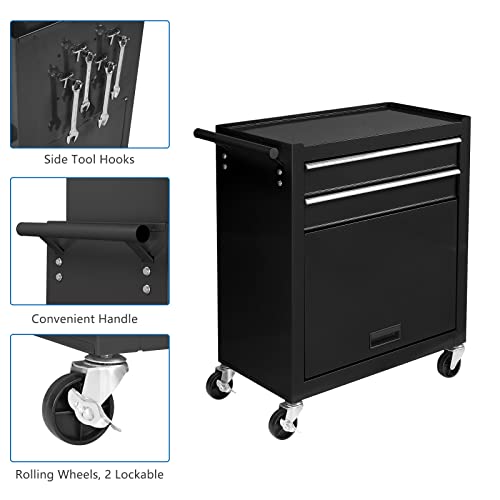 TUFFIOM 8-Drawer Rolling Tool Chest Black with Lockable Wheels & Detachable Top