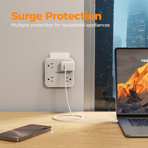 TESSAN Grey 4 Outlet Power Strip with 2 USB-C Ports and Surge Protection