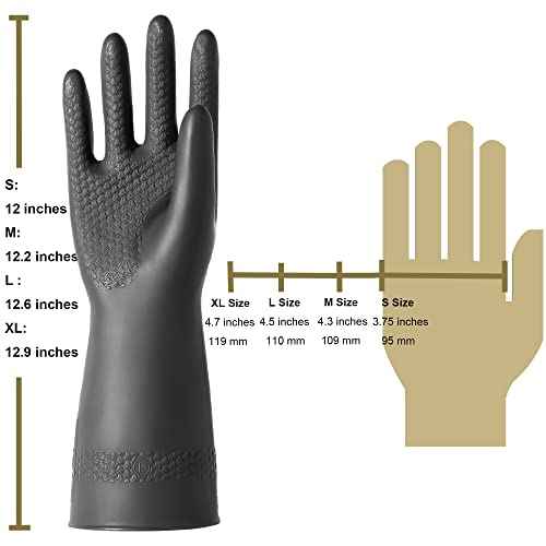 Chemical Resistant Latex Gloves,Cleaning Protective Safety Work Heavy Duty Rubber Gloves, S-M-L-XL Size, Black 1 Pair