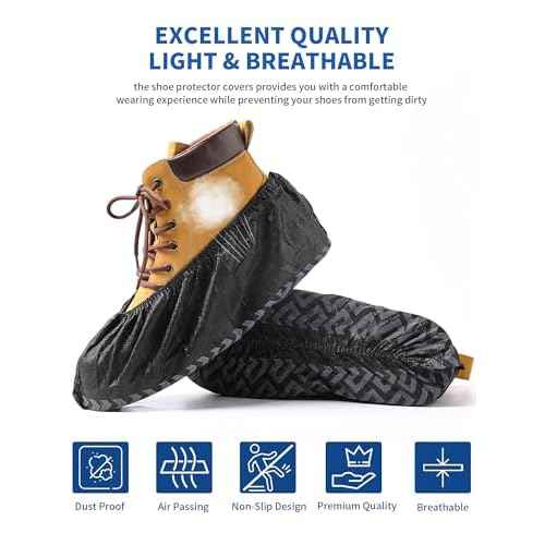 X-Large 50 Pack Shoe Covers Disposable Non-Slip, Black Non-Woven Fabric Boot Covers for Indoors Breathable Slip Resistant Durable Boot, Stretchable Fits Up to Size 13 US Men (Black, 50 Pack)