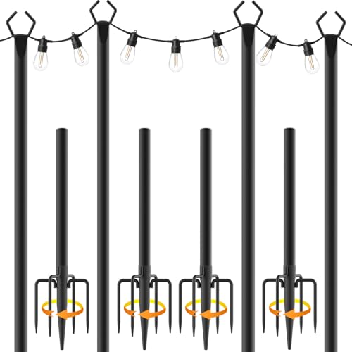 AILBTON 10Ft String Light Poles 4 Pack Outdoor Lighting Fence Mounts with Brackets