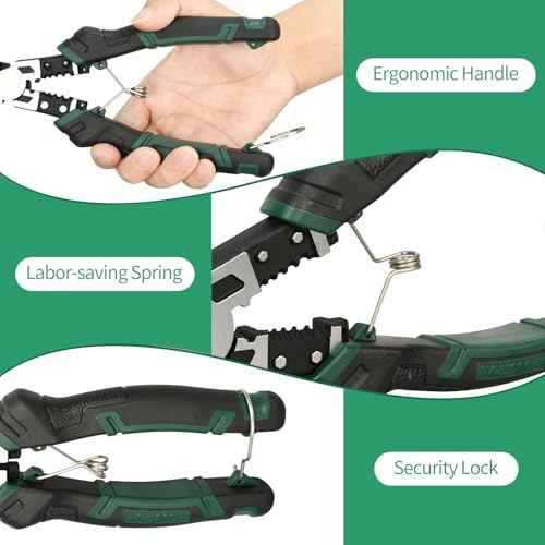 9'' Needle Nose Pliers, 6-in-1 Multifunction Long Nose Pliers, with Spring Loaded Safety Lock, for Fastening, Winding, Cutting, Stripping, Crimping, Clamping