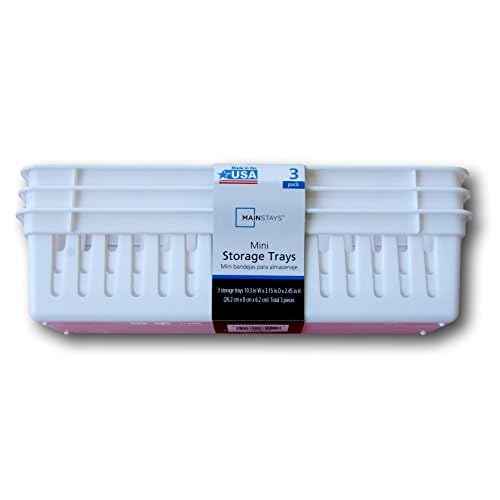 Slim Plastic Storage Trays Baskets in White- Set of 3