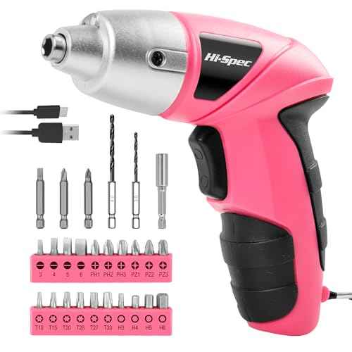 Hi-Spec Electric Screwdriver 27pc 3.6V Pink USB Small Power Screwdriver Set. Cordless & Rechargeable with Driver Bit Set