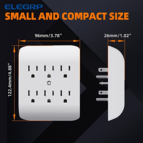 ELEGRP 6-Outlet Wall Extender with Grounded 3-Prong Tab - White, 1 Pack