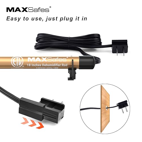 MAXSafes Dehumidifier Rod 18in - High Power Electric Gun Safe Moisture Eliminator (Gold)