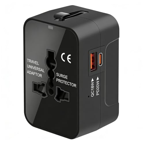 MINGTONG Black Worldwide All-in-One Travel Power Adapter with USB-C & USB-A Ports
