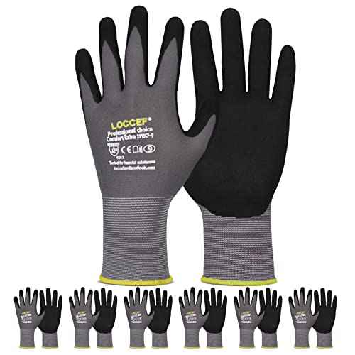 LOCCEF Work Gloves MicroFoam Nitrile Coated-6 Pairs,Seamless Knit Nylon Gloves,Gray Work gloves