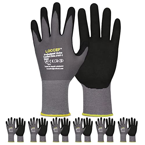LOCCEF MicroFoam Nitrile Coated Safety Work Gloves 9/L Grey 6 Pairs