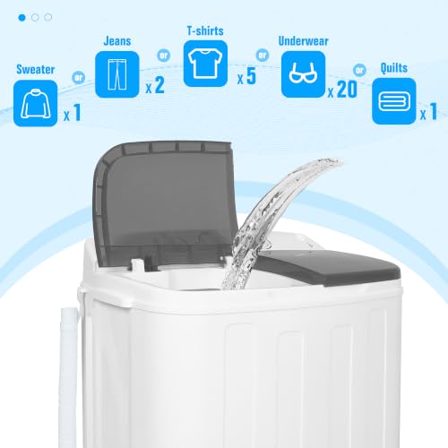 Superday 25LBS Portable Twin Tub Washing Machine & Spin Dryer Grey - Compact Laundry for Camping, Apartments, Dorms