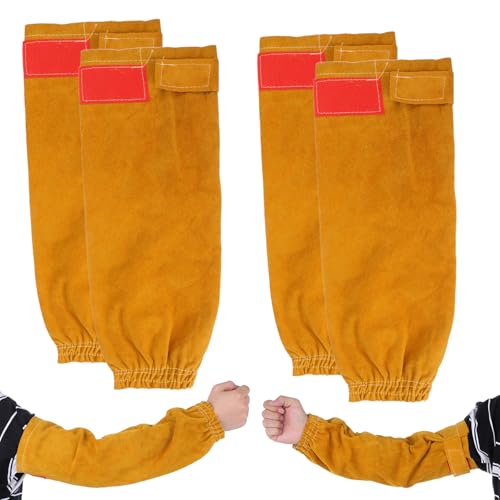 2 Pair Leather Welding Sleeves, Leather Arm Guards Welding Sleeves Heat&Flame Resistant Arm Protection for Men and Women