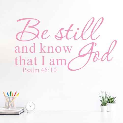 Be Still and Know That I am God Psalm 46:10 Wall Decal Pink Bible Scripture Vinyl Stickers Removable Religious Art DIY Inspirational Quotes Sticker Mural for Bedroom Living Room Home Decoration
