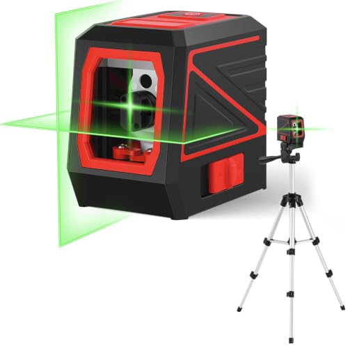 UNCANZEA Deep Red Cross Line Laser Level with 360° Rotatable Tripod & Self-Leveling, Bright Green Laser, 30m Range