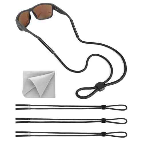 BILIONE Braided Glasses Strap, Eyeglasses & Sunglasses Lanyard Cord for Men Women, Black Eye Glasses Holders Around Neck for Sports, Adjustable Eyewear Retainer Safety String Rope, Pack of 3