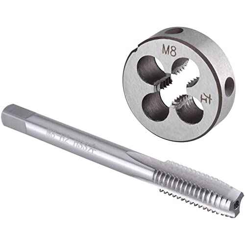 Burkit M8 X 1.25 Tap and Die Set Left Hand, M8 x 1.25 Machine Thread Tap and Round Die